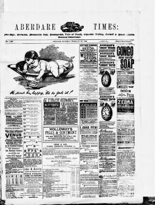 cover page of Aberdare Times published on February 13, 1892