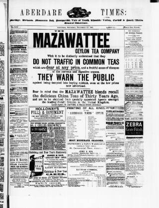 cover page of Aberdare Times published on December 10, 1892