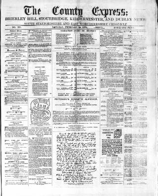 cover page of County Express; Brierley Hill, Stourbridge, Kidderminster, and Dudley News published on February 28, 1874