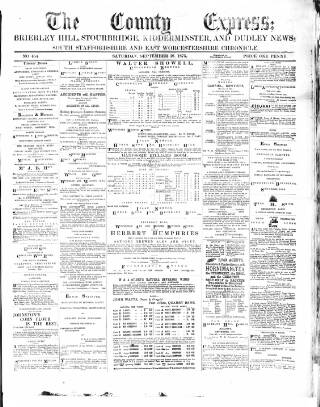 cover page of County Express; Brierley Hill, Stourbridge, Kidderminster, and Dudley News published on September 18, 1875