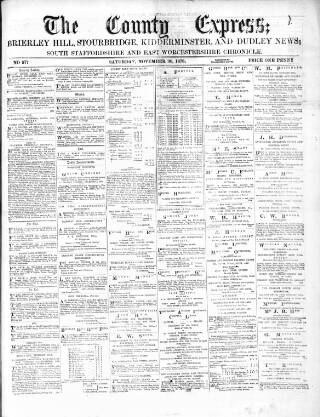 cover page of County Express; Brierley Hill, Stourbridge, Kidderminster, and Dudley News published on November 30, 1878
