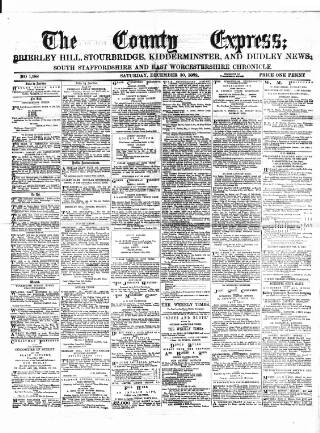 cover page of County Express; Brierley Hill, Stourbridge, Kidderminster, and Dudley News published on December 30, 1882