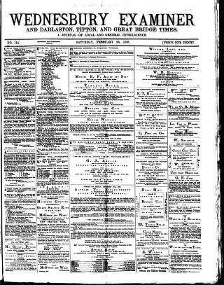 cover page of Midland Examiner and Times published on February 26, 1876