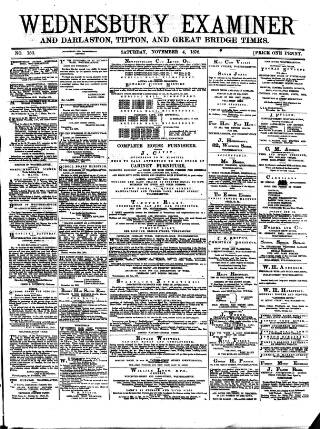 cover page of Midland Examiner and Times published on November 4, 1876