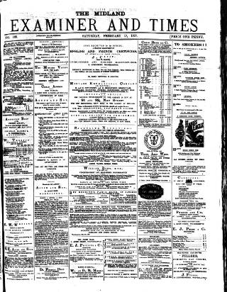 cover page of Midland Examiner and Times published on February 17, 1877
