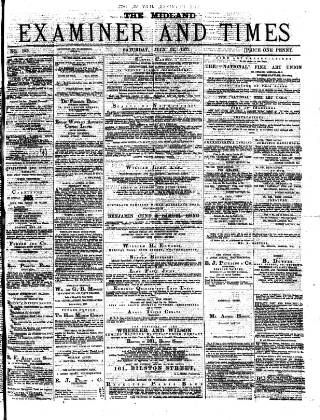 cover page of Midland Examiner and Times published on July 21, 1877