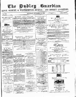 cover page of Dudley Guardian, Tipton, Oldbury & West Bromwich Journal and District Advertiser published on November 21, 1874