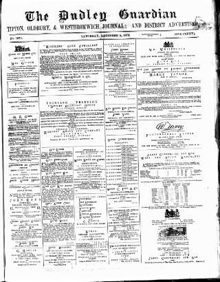 cover page of Dudley Guardian published on December 5, 1874