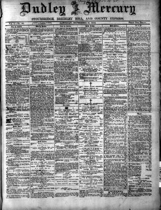 cover page of Dudley Mercury, Stourbridge, Brierley Hill, and County Express published on September 29, 1888