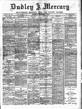 cover page of Dudley Mercury, Stourbridge, Brierley Hill, and County Express published on November 9, 1889