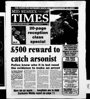 cover page of Mid Sussex Times published on September 18, 2003