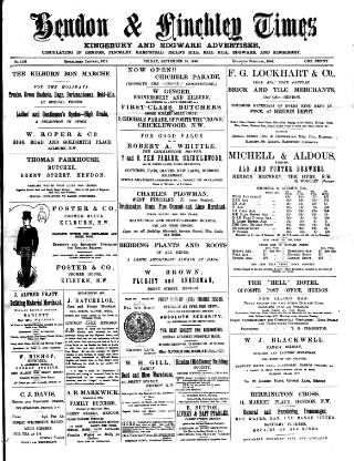 cover page of Hendon & Finchley Times published on September 18, 1896