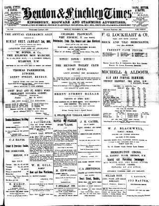 cover page of Hendon & Finchley Times published on December 30, 1898