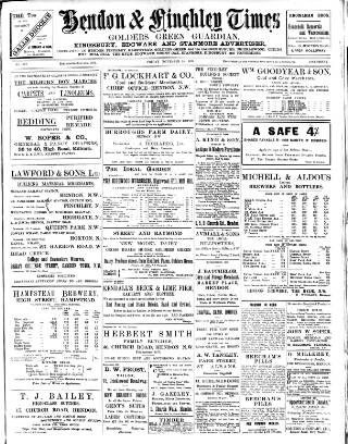 cover page of Hendon & Finchley Times published on November 15, 1912