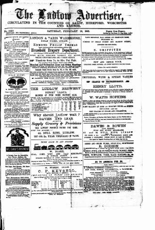 cover page of Ludlow Advertiser published on February 28, 1885