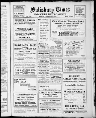 cover page of Salisbury Times published on December 30, 1938