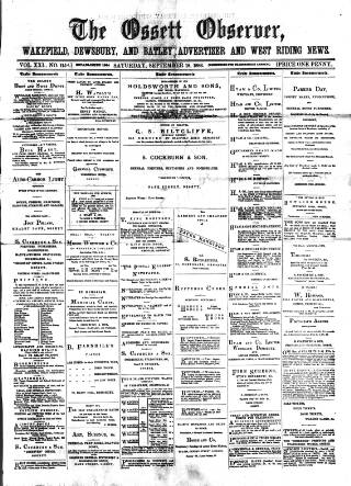 cover page of Ossett Observer published on September 18, 1886