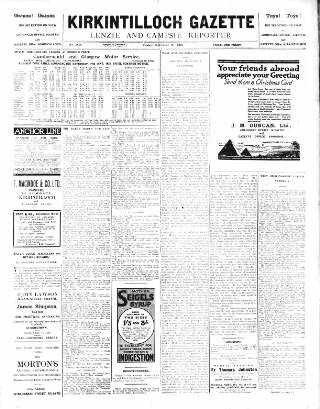 cover page of Kirkintilloch Gazette published on November 30, 1923