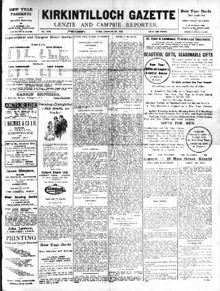 cover page of Kirkintilloch Gazette published on December 30, 1927