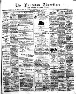 cover page of Nuneaton Advertiser published on November 15, 1879