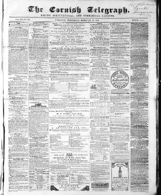 cover page of Cornish Telegraph published on February 28, 1866