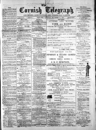 cover page of The Cornish Telegraph published on November 15, 1883