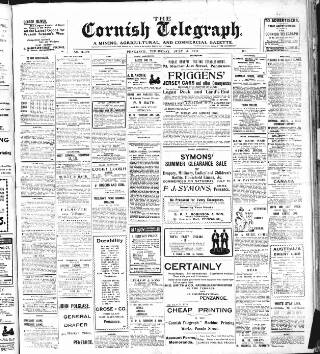 cover page of Cornish Telegraph published on July 6, 1911