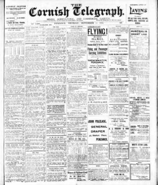 cover page of Cornish Telegraph published on September 18, 1913
