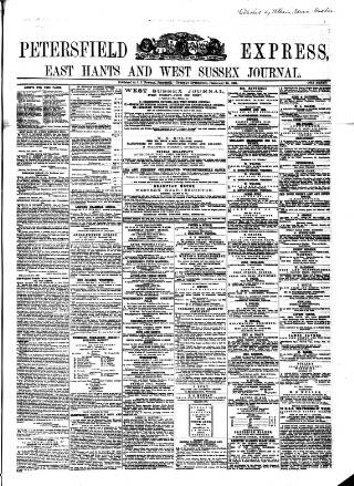 cover page of Petersfield Express published on February 28, 1865