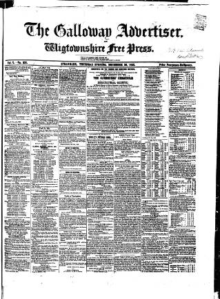cover page of Galloway Advertiser and Wigtownshire Free Press published on December 30, 1852