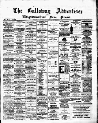 cover page of Galloway Advertiser and Wigtownshire Free Press published on September 3, 1885