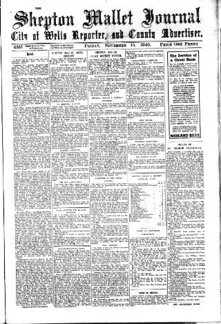 cover page of Shepton Mallet Journal published on November 15, 1940