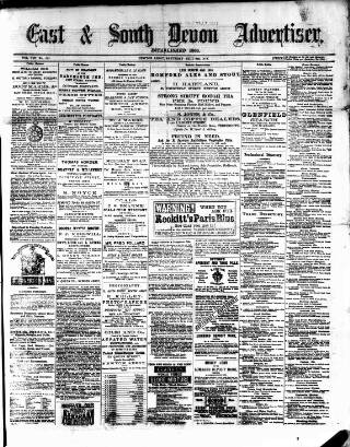 cover page of East & South Devon Advertiser. published on July 6, 1878