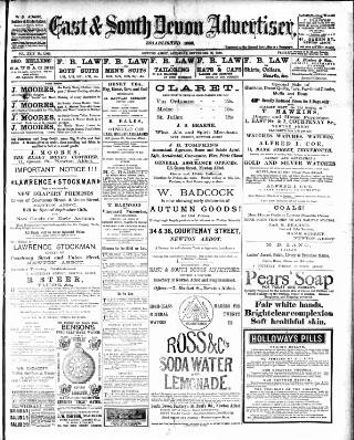 cover page of East & South Devon Advertiser. published on September 18, 1886