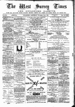 cover page of West Surrey Times published on November 15, 1884