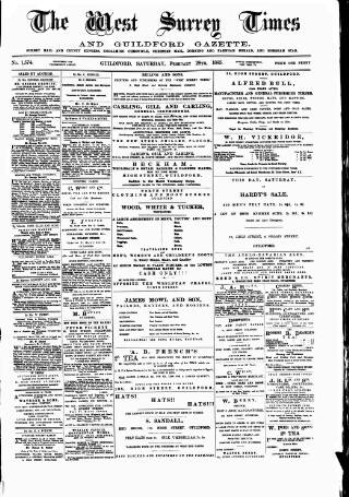 cover page of West Surrey Times published on February 28, 1885