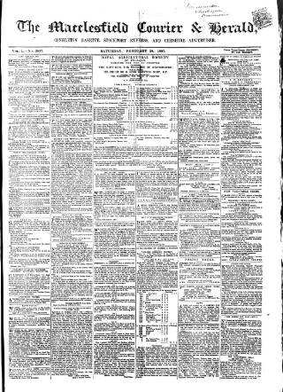 cover page of Macclesfield Courier and Herald published on February 28, 1857