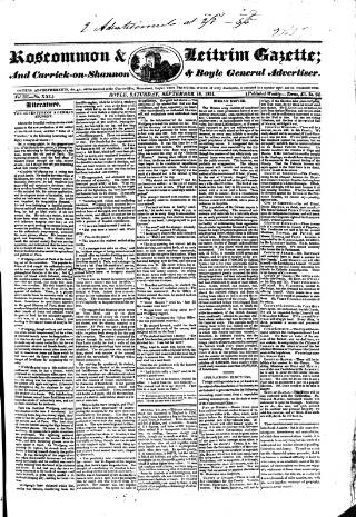 cover page of Roscommon & Leitrim Gazette published on September 18, 1824