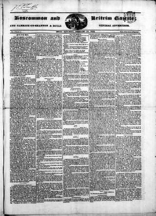 cover page of Roscommon & Leitrim Gazette published on February 28, 1852
