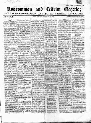 cover page of Roscommon & Leitrim Gazette published on November 15, 1862