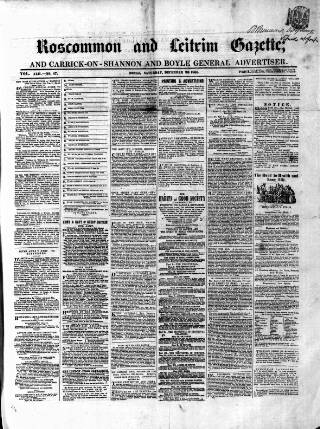 cover page of Roscommon & Leitrim Gazette published on December 30, 1865