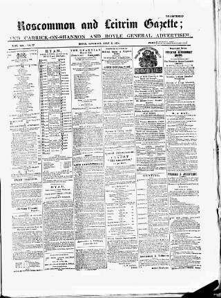 cover page of Roscommon & Leitrim Gazette published on July 6, 1878