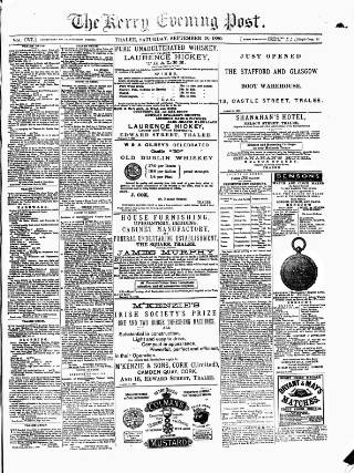 cover page of Kerry Evening Post published on September 18, 1880