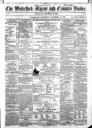 cover page of Waterford Mirror and Tramore Visitor published on November 30, 1864