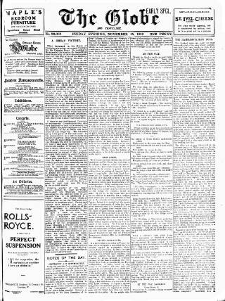 cover page of Globe published on November 15, 1912