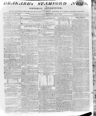 cover page of Drakard's Stamford News published on May 29, 1812