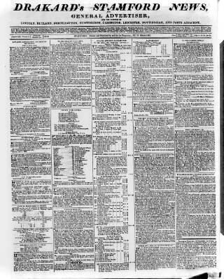 cover page of Drakard's Stamford News published on December 30, 1814