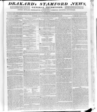 cover page of Drakard's Stamford News published on September 18, 1818