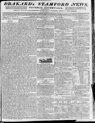 cover page of Drakard's Stamford News published on July 6, 1821