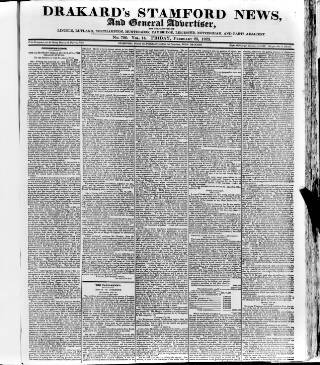 cover page of Drakard's Stamford News published on February 28, 1823